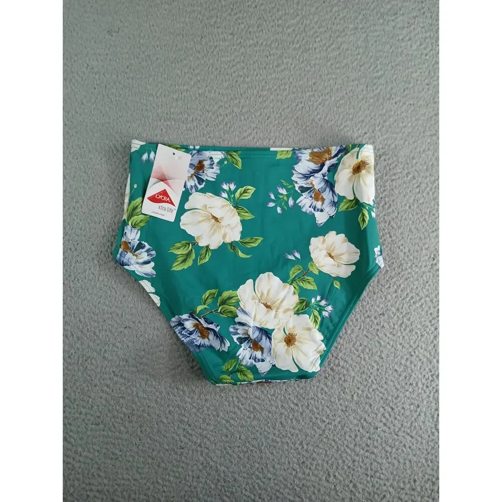 Lands' End Lycra Swim Bottoms Womens 8 Medium Green High Rise Floral Bikini NWT